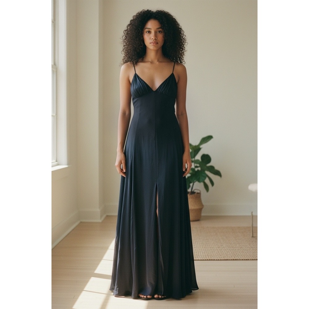 Go Couture Black Maxi Dress V-Neck High Slit Spaghetti Strap XL